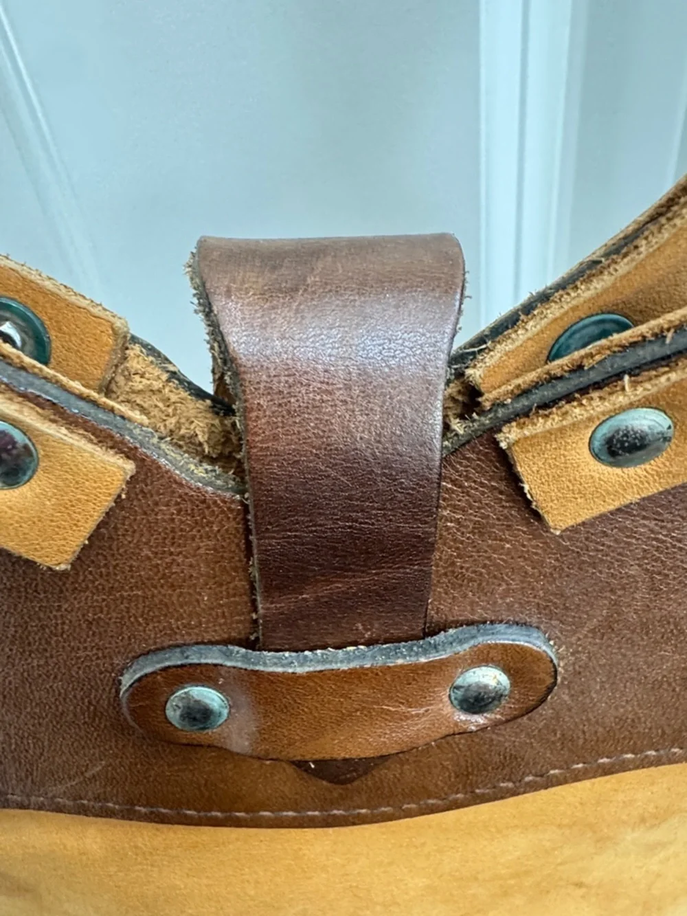 Two-Tone Tan and Dark Brown Braided-Handle Shoulder Bag